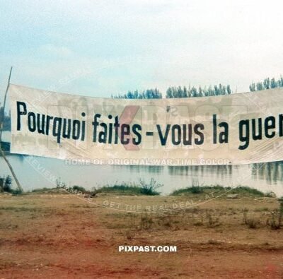 French banner poster put on the German side of the border Westwall. Why are you making war ? Germany 1939