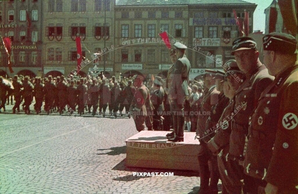 Gauleiter August Eigrube Inspecting troops in Budweiser / Ceske Budejovice 1939 in Czech Republic