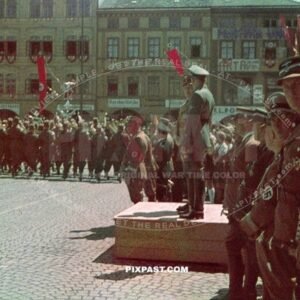 Gauleiter August Eigrube Inspecting troops  in Budweiser / Ceske Budejovice 1939 in  Czech Republic
