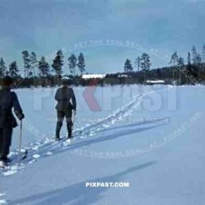 Gebirgsjaeger on skis on frozen lake in Finland 1944