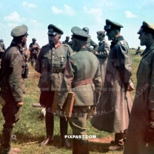 Generaloberst Adolf Strauss and Generaloberst Richard Ruoff inspecting Infantry and Artillery officers. Ukraine 1942