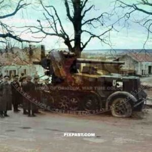 German 88mm Flak cannon mounted on Half-track. Destroyed by friendly fire. Stuka attack. Chemery-sur-Bar France 1940