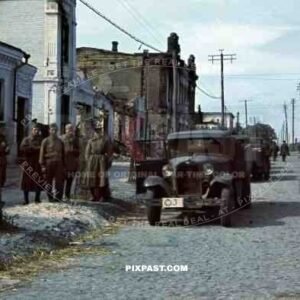 German 94. Infantry division soldiers take Russian military prisoners, Lutsk, Ukraine, 1941, Russian, GAZ AAA,