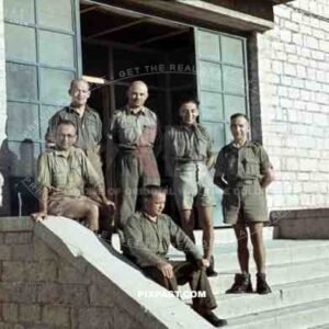 German Afrika Korp military medical doctors, beside Laboratory, Tunisia, 1942. Tropical uniform.