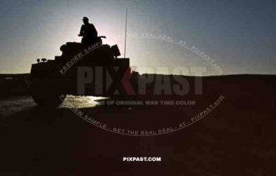 German Afrika Korp panzer at sunset, Africa 1942