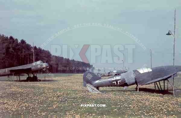German Fake Dummy Planes in French field 1942. Messerschmitt Bf 109 Fighter and Dornier-Do-17 Bomber