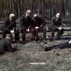 German Field Police wresting in woods after trainning day. Bremen, 1939.
