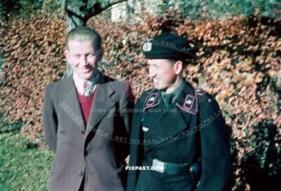 German Funker Radio Panzer soldier with Black Panzer Beret Schutzmutze in Ruhpolding Germany 1939