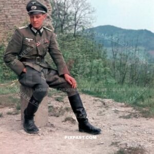 German Infantry Wehrmacht officer standing beside old castle in Lindau Germany 1944
