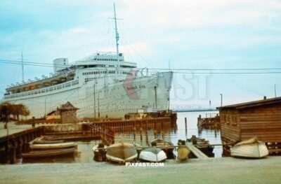 German KDF Cruise Liner Ship Robert Ley in repair dock near Hamburg Germany 1939