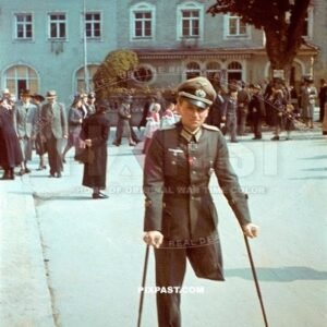 German Knights Cross RKT winner Ulrich Dinkelaker visiting family in Alt Otting Bavaria 1943 after losing leg in Russian front
