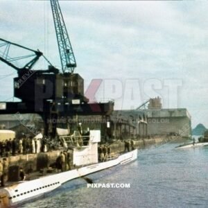 German Kriegsmarine Uboat Submarine reloading supplies on the dock of Saint Nazaire sub base France 1942