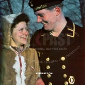German Kriegsmarine sailor in uniform visits girlfriend in Rostock Germany 1942. Sports badge. Minesweeper Badge