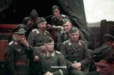 German Luftwaffe Flak officer with flak crew, supply truck, Bad Saarow, Pieskow, Germany, 1939.