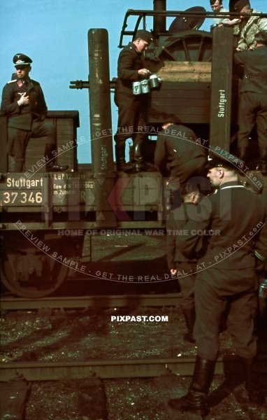 German Luftwaffe Flak unit moving by train to Russia 1941. Luftlotte 2. Headquarters command. Major Heinrich Bindewald