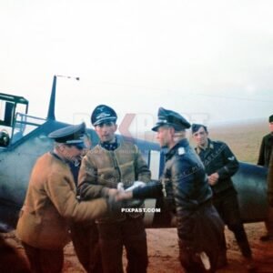 German Luftwaffe Me109 fighter plane ace Werner Molders. In winter jacket beside his Messerschmitt Bf 109 France 1940