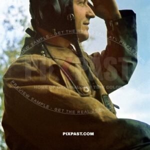 German Luftwaffe bomber pilot Captain FISCHER posing in flight jacket with leather flying hat. French coast France 1940