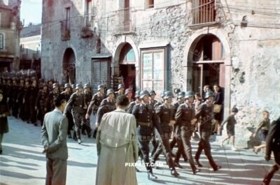 German Luftwaffe military parade in Catania Sicily 1943. Luftlotte 2. Headquarters command. Major Heinrich Bindewald