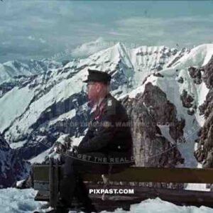 German Luftwaffe officer with ribbon bar and Krim shield in Norway mountains, snow winter 1943.