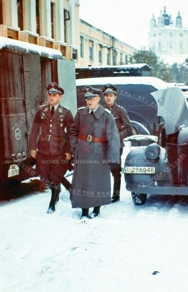 German Luftwaffe officers. Behind war reporter Kriegsberichter in Smolensk west Russia winter 1942. Uspensky Cathedral