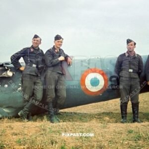 German Luftwaffe troops inspect the rear section of a  French Bloch MB-174  French Reconnaissance bomber plane. 1940