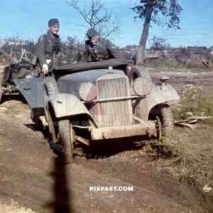 German PAK 38 Artillery crew with AdLer kubel near Rzhev Russia February 1942. 6th Infantry Division.