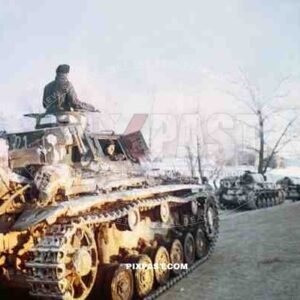 German Panzer 3 of the 4th Panzer Army, Sun setting on Russian Front 1942. Gzhatsk Gagarin. Smolensk Oblast