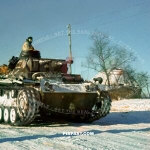 German Panzer Tank Model 3 with short barrel cannon in winter snow camouflage. 3Rd Panzer Division. Russia winter 1942