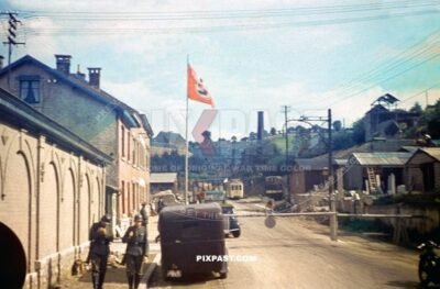 German Polish border before the Invasion. German border guards smoking cigarettes. Germany Poland 1939