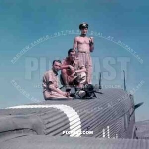 German War Photographer Otto Vieth on top of Junkers Ju 52 Transport Plane in El-Aouiana Airport, Tunisia