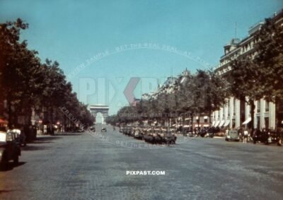 German Wehrmacht army music band doing victory march every day on die Champs Elysees road Paris France 1940