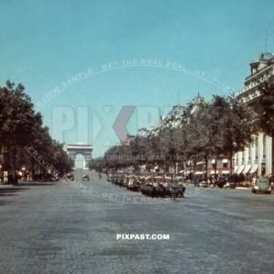 German Wehrmacht army music band doing victory march every day on die Champs Elysees road Paris France 1940