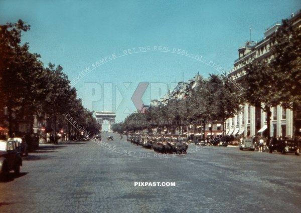 German Wehrmacht army music band doing victory march every day on die Champs Elysees road Paris France 1940