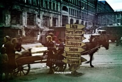 German Wehrmacht supply trucks entering Kharkiv Kharkov Ukraine. Battle 3 1943