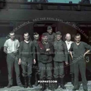 German Wehrmacht troop train transport wagon Russian front 1942 group photo from Paris France.