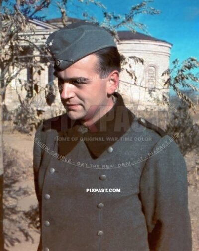 German army Doctor with blue pipping in Winter Jacket Mantel in Sevastopol Crimea KRIM Russia 1942