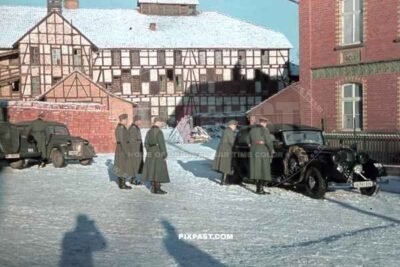 German army General getting into his Horch 380 BL Limousine. Vienna Austria winter 1939