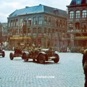 German army Wehrmacht entering the city of Brussels in Belgium May 17, 1940. Victory parade march with PAK cannons