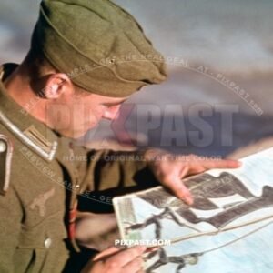 German army artillery Unteroffizier with red should boards painting youth flag painting in Cholm Kholm Russia 1942