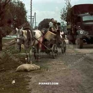 German army convoy passing Russian villagers, Beresina August 1941, 3rd Panzer Division.