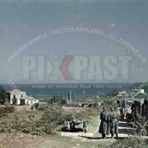 German army medical ambulance red cross captured British bedford trucks Greece coast 1942 motorbike sidecar.