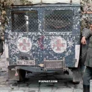 German army medical ambulance shot-up by small arms.   Tarnopol Ukraine 1942
