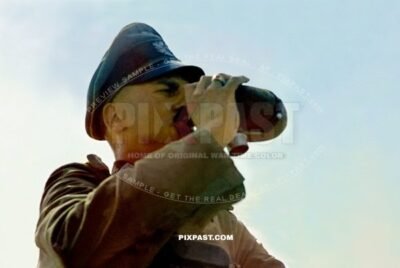 German army officer drinking water from his drink bottle. Nachrichten Abteilung Signals 297 Infantry Division. Russia 1941
