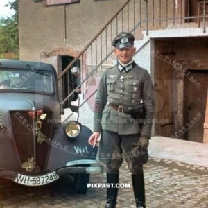 German army officer with medals going to inspect Westwall bunker on french border. Germany 1939. 14th infantry division
