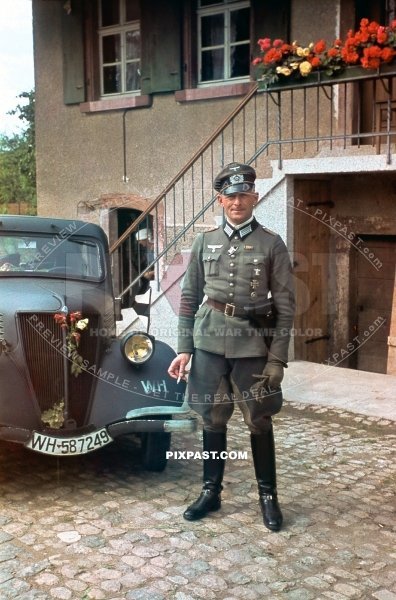 German army officer with medals going to inspect Westwall bunker on french border. Germany 1939. 14th infantry division