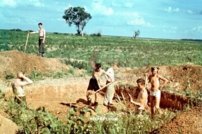 German army soldiers digging a fresh earth bunker for their accommodation in Estonia Eastern Europe 1943