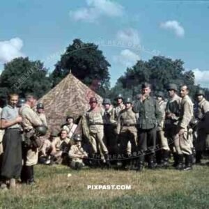 German army soldiers training with tents in field beside Munich, Germany 1939