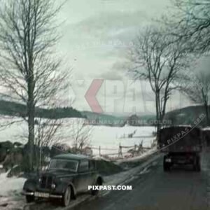 German army truck car driving in winter 1939, Street to Titisee Lake, Baden Wurttemberg, 14th infantry division.