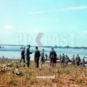German bridge building Pioneer unit construct river bridge over the Dnipro River at Khreshchatyk Ukraine Summer 1941