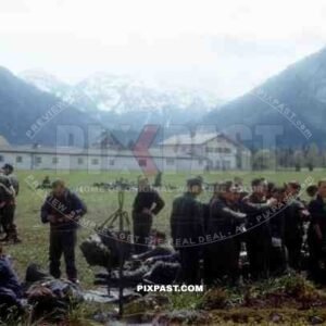 German captured POWs in make shift camp beside village Ruhpolding Bavaria 1945. Taken by 101st Cavalry Regiment